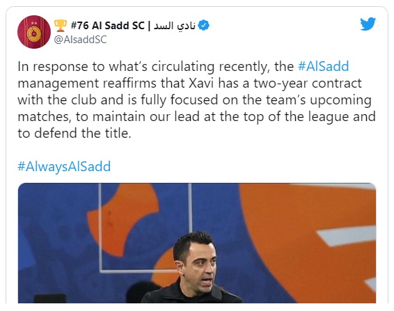 Al Saad communique au sujet de Xavi