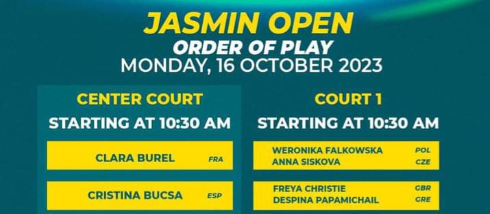 Jasmin Open 2023 : programme des matches de lundi 16 octobre
